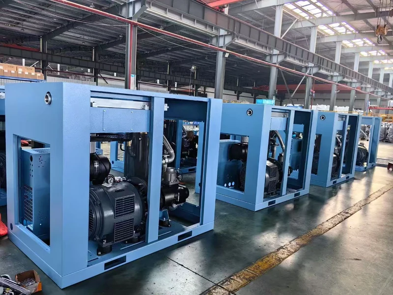 Screw compressors during assembly